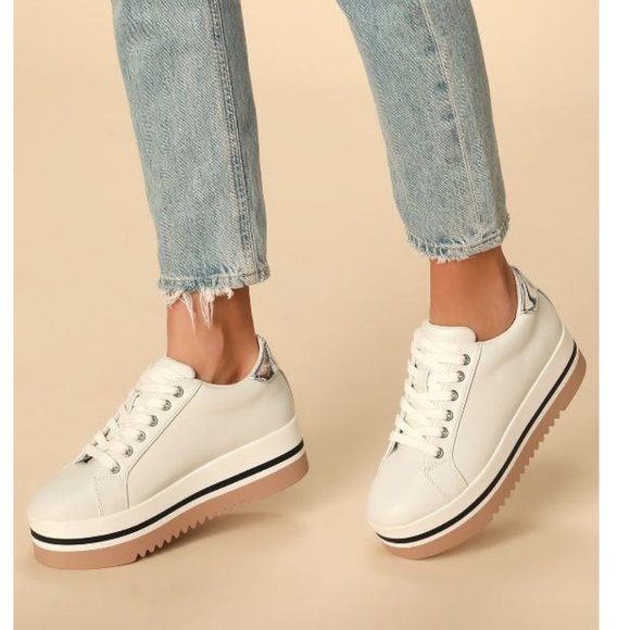 Steve Madden Shoes - Steve Madden Women's White Alley Lace-Up Casual Shoes Platform Sneakers Sz 8.5M